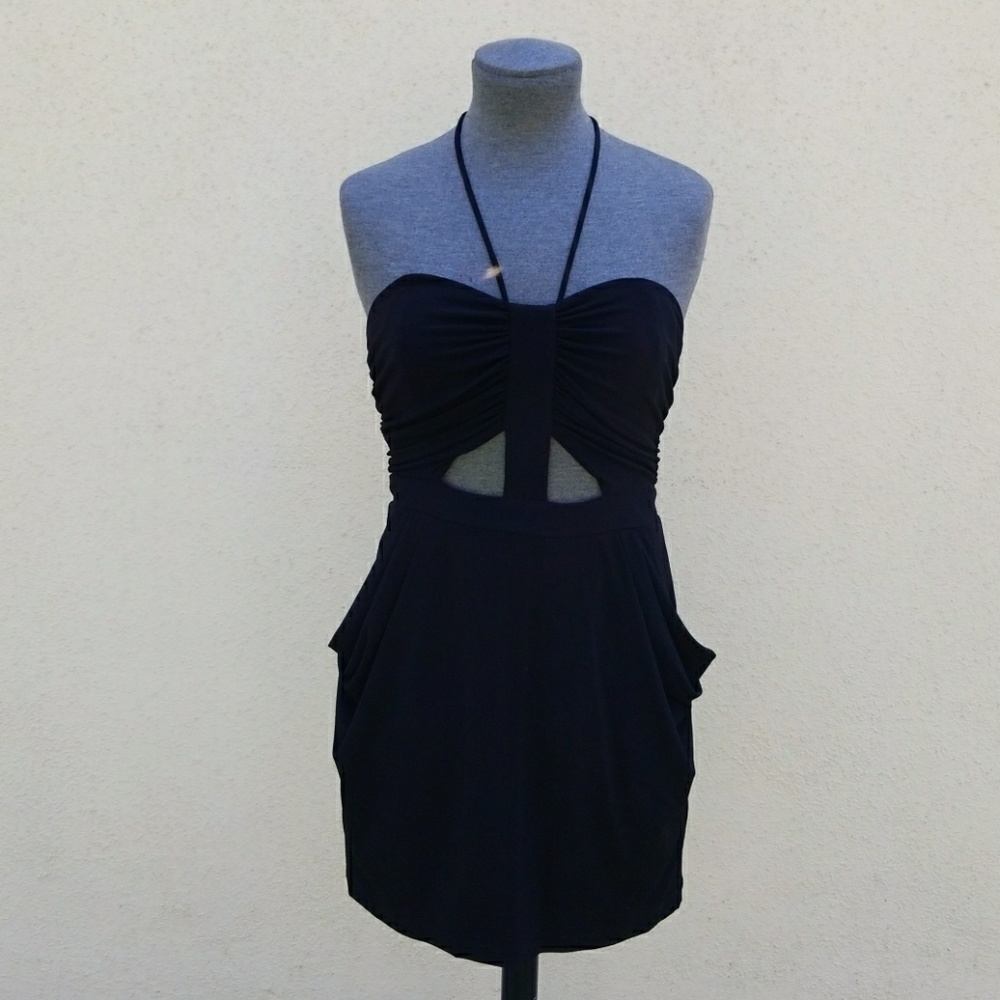 BCBGeneration Black Peep-Hole Halter Dress (NEW)